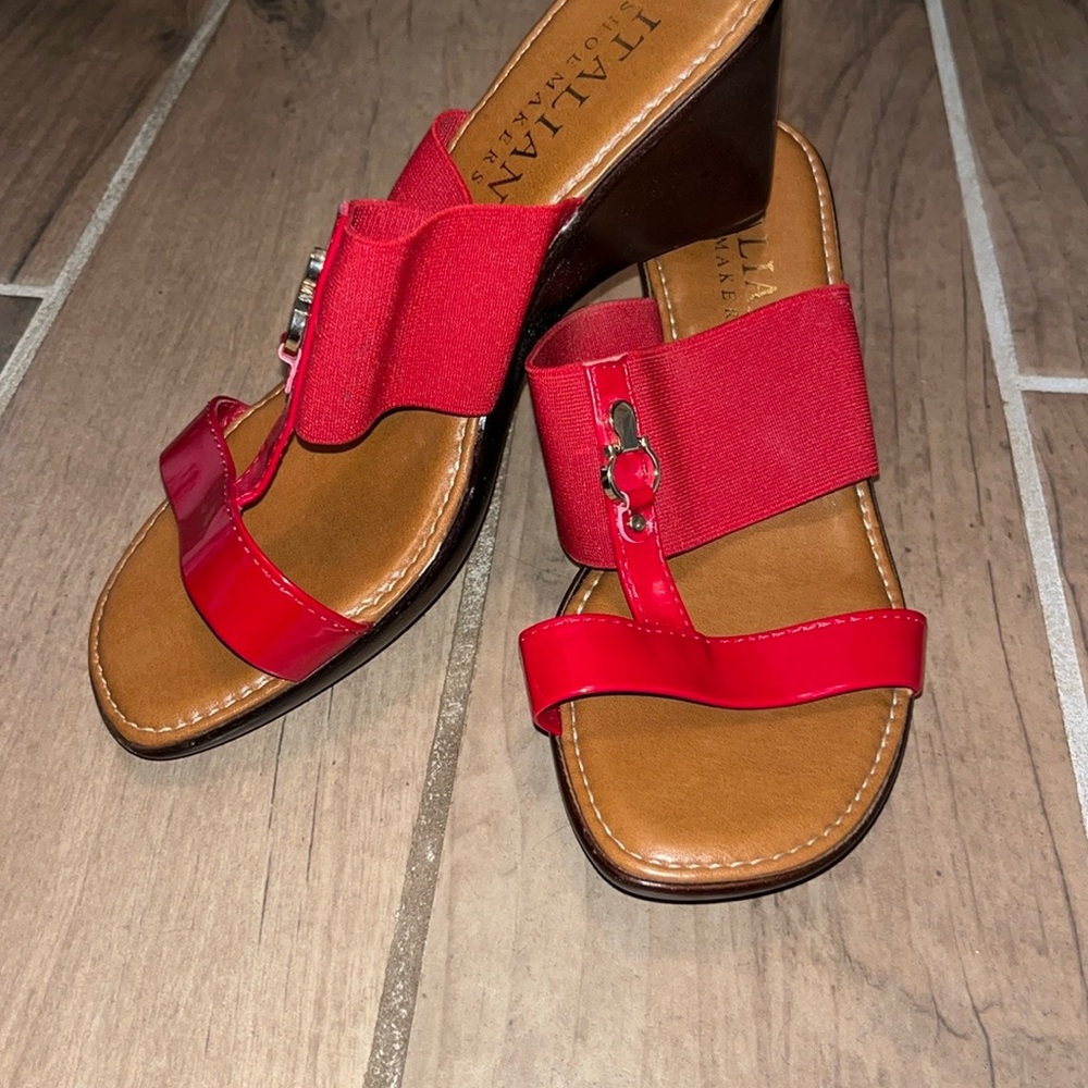 EUC red Italian shoemaker wedge sandals.
